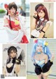 A group of four pictures of a woman dressed in different costumes.