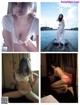 A series of four pictures of a woman in lingerie.